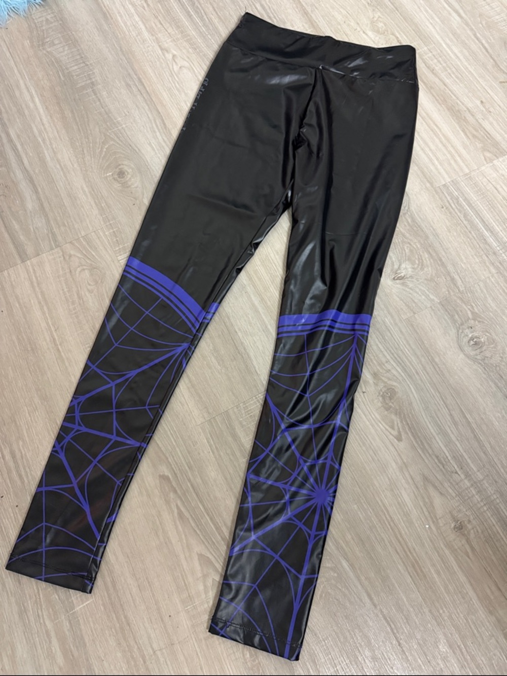 Killstar Wednesday Addams Black Leggings with Purple Web Accent